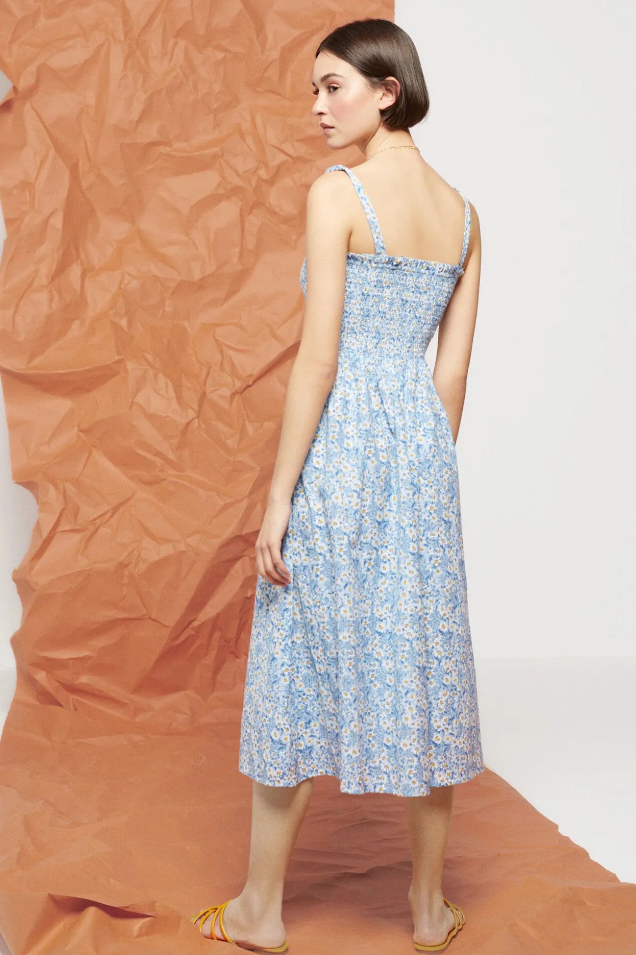 Vestido Midi Flores Lino Algodon