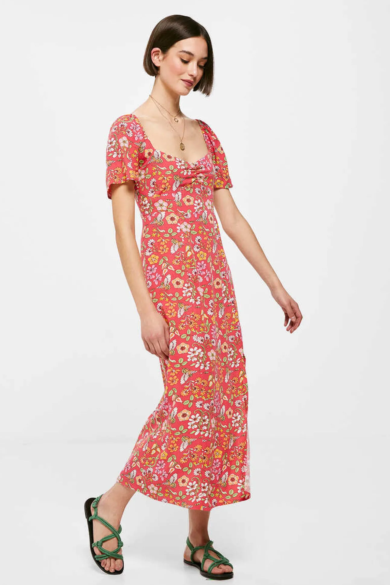 Vestido Midi Frunce Escote