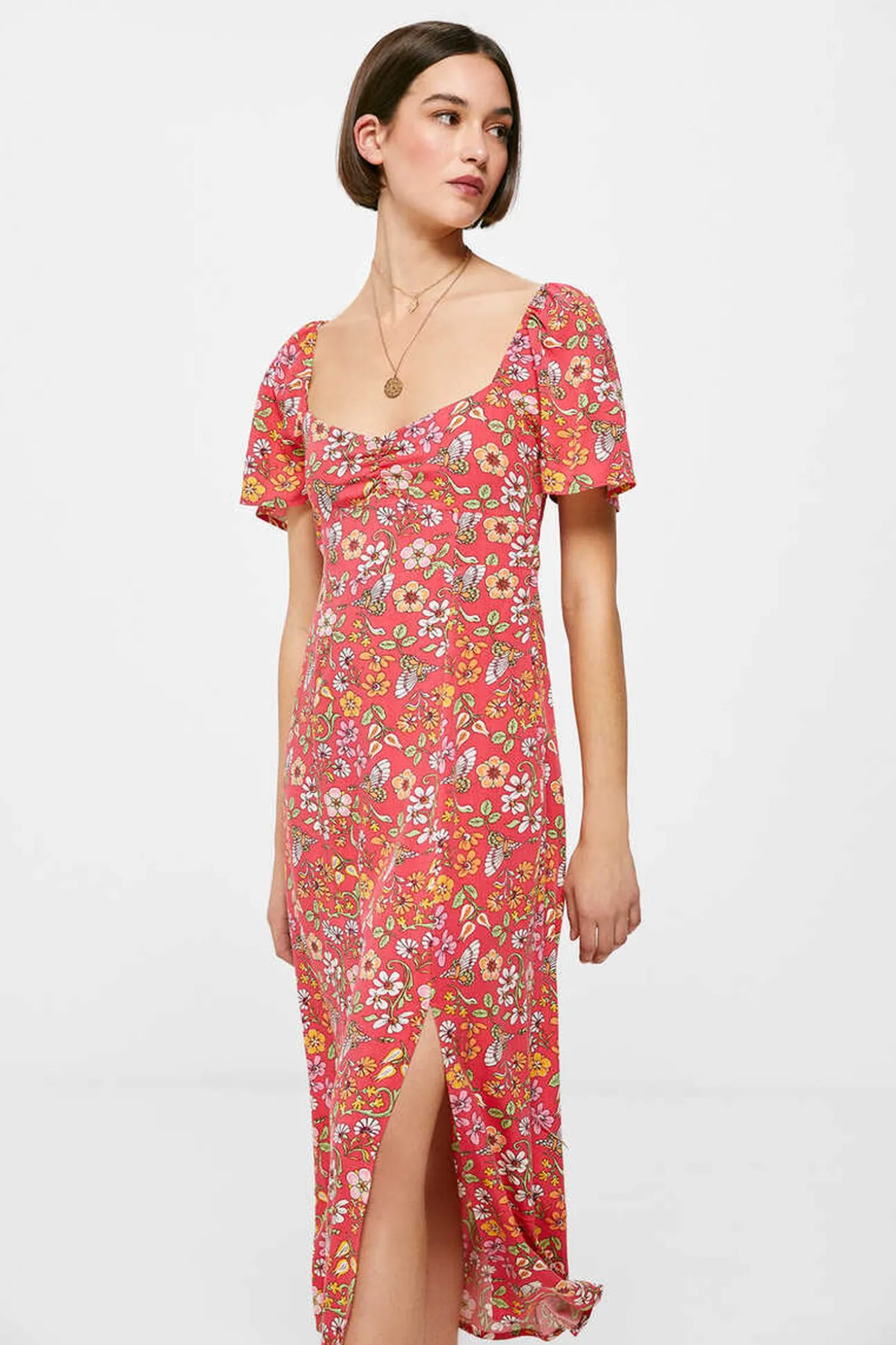 Vestido Midi Frunce Escote