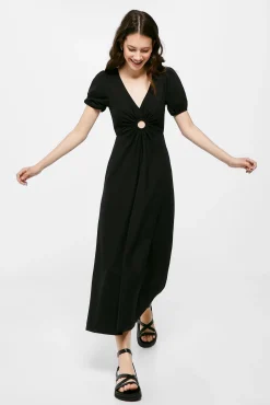 Vestido Midi Liso Arandela