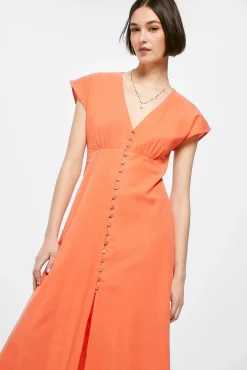 Vestido Midi Liso Botones Lino Algodon