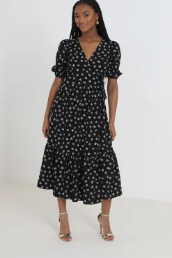 Vestido Midi Manga Corta Y Print Floral.