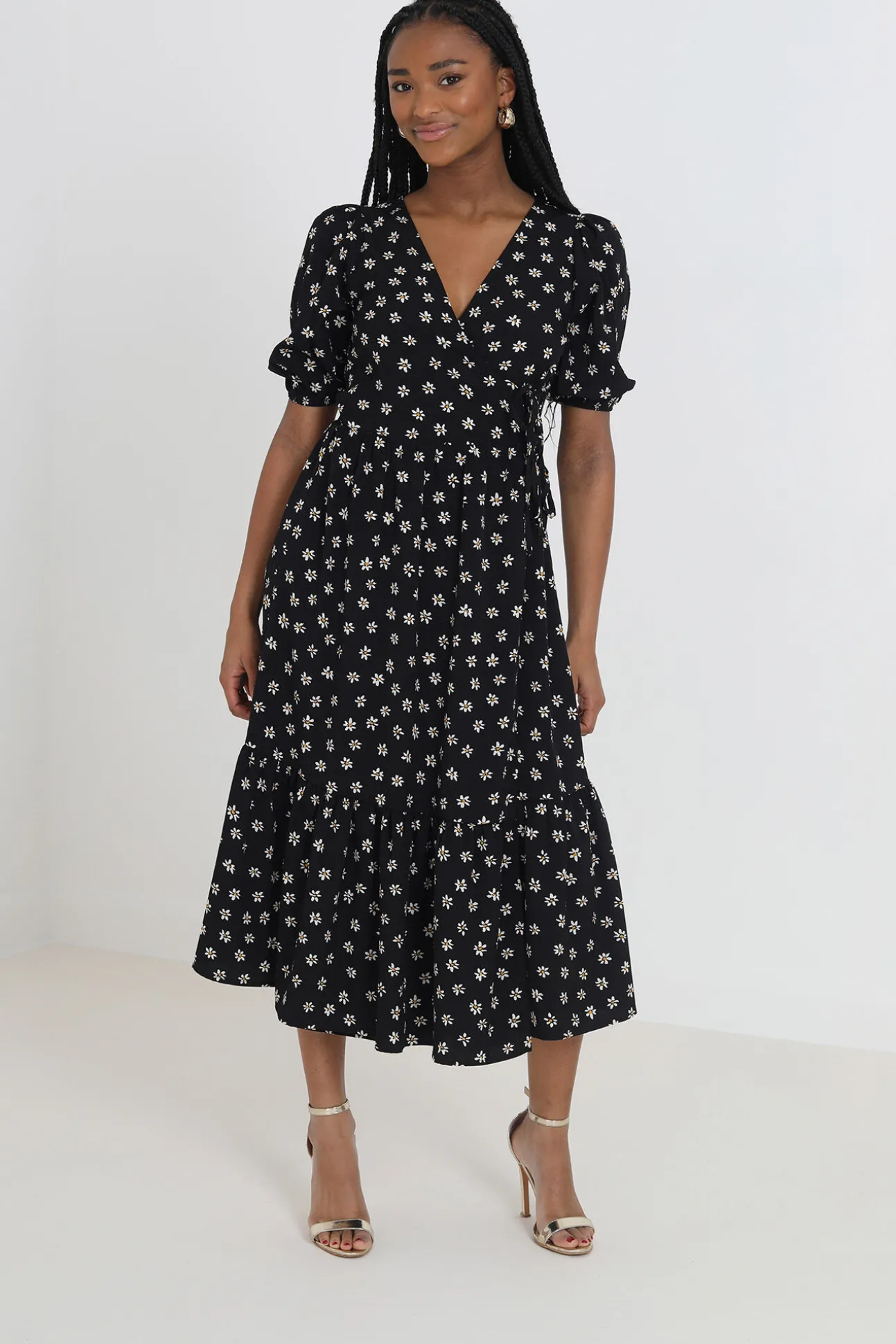 Vestido Midi Manga Corta Y Print Floral.