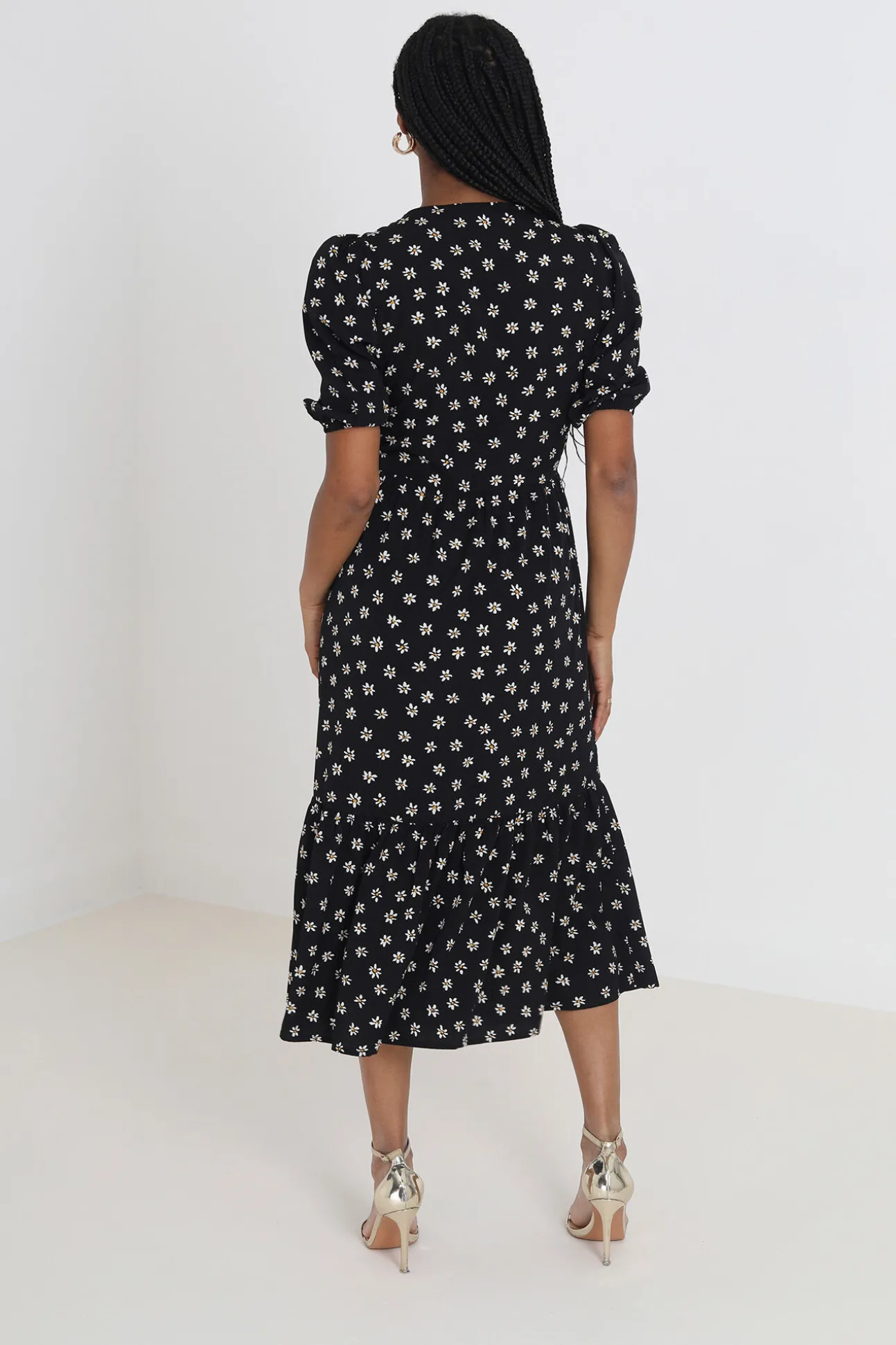 Vestido Midi Manga Corta Y Print Floral.