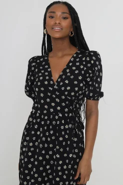 Vestido Midi Manga Corta Y Print Floral.