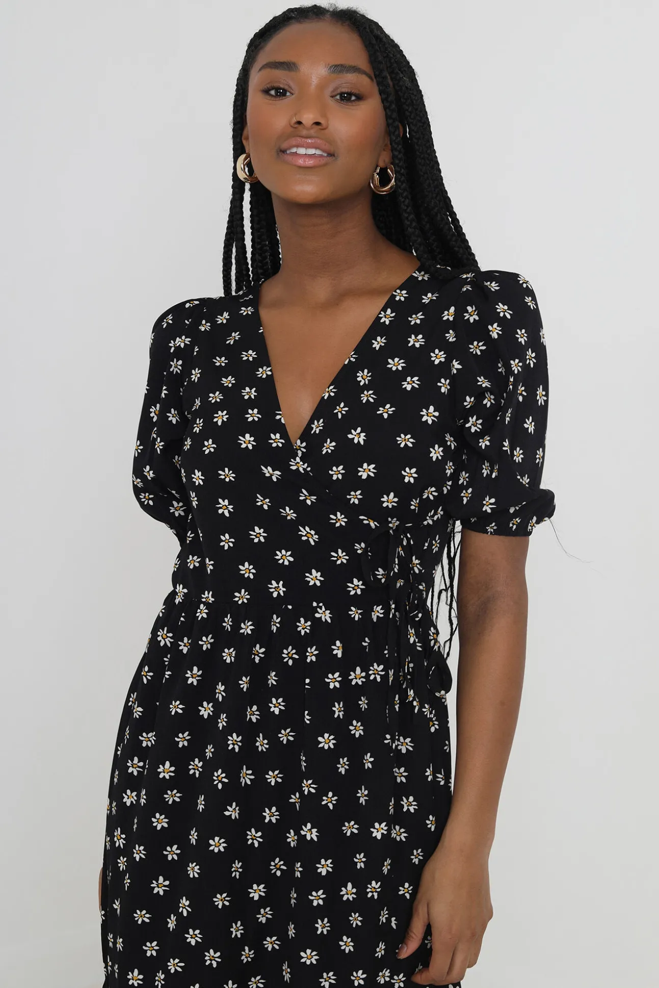 Vestido Midi Manga Corta Y Print Floral.