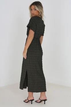 Vestido Midi, Manga Corta Y Print De Cuadros
