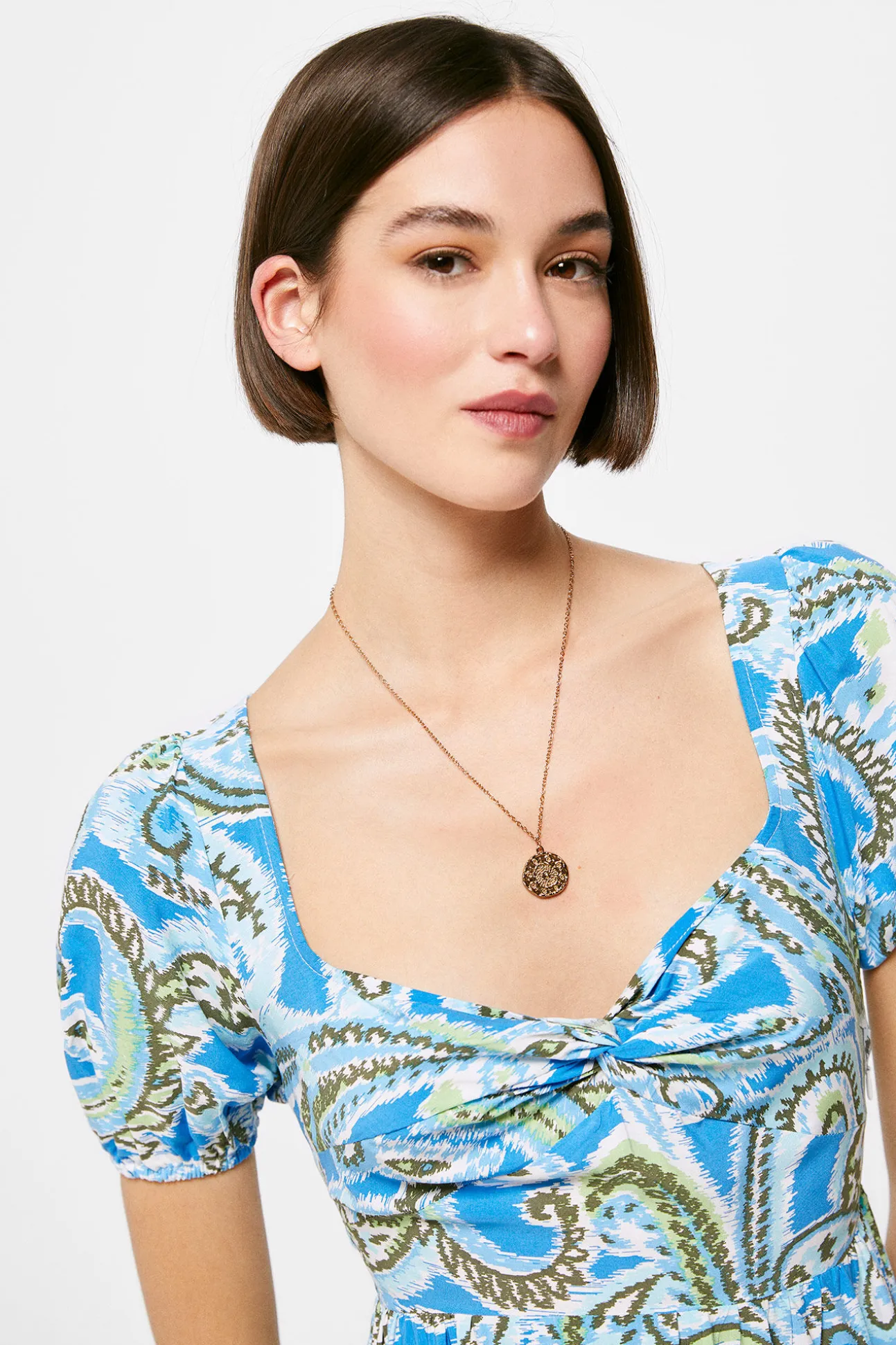 Vestido Midi Nudo Escote Picos