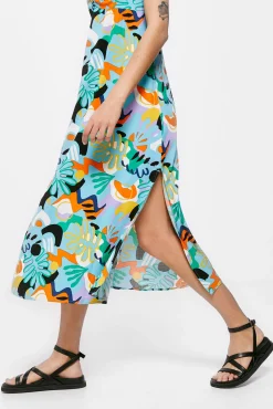 Vestido Midi Nudo Escote Estampado