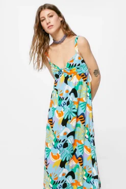 Vestido Midi Nudo Escote Estampado