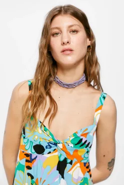 Vestido Midi Nudo Escote Estampado