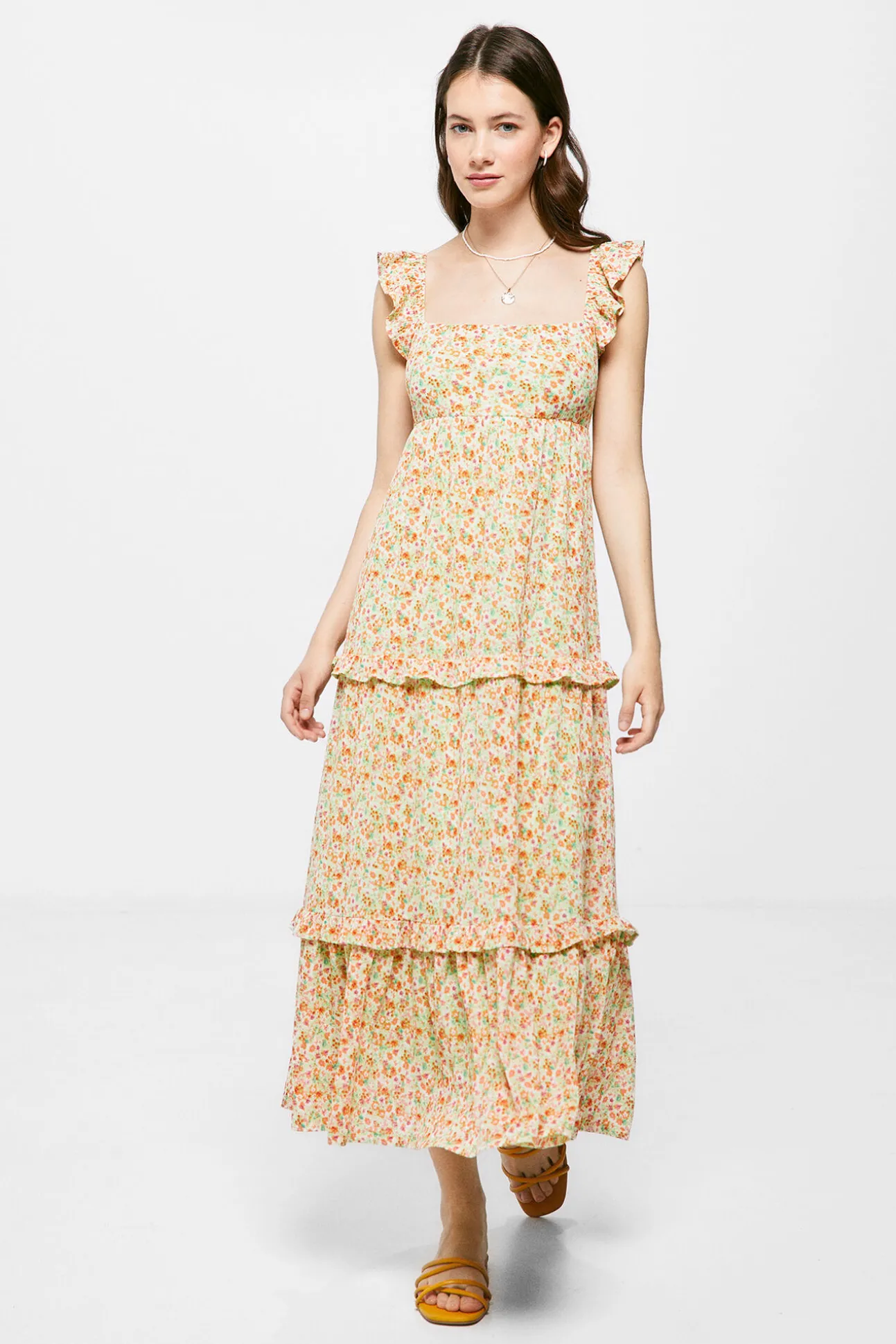 Vestido Midi Paneles Volantes