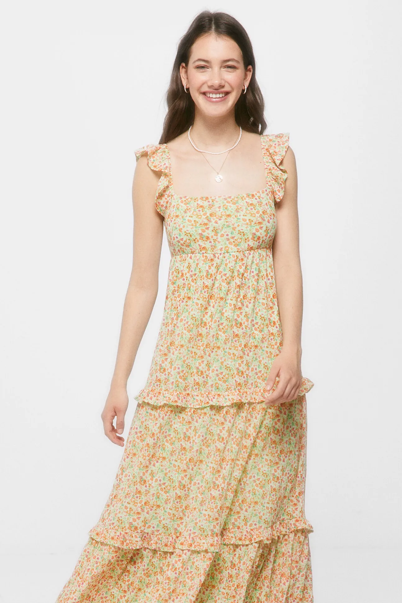 Vestido Midi Paneles Volantes