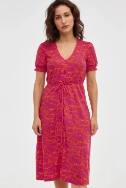 Vestido Midi Print Con Botones