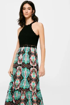 Vestido Midi Punto Combinado Halter