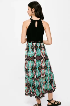 Vestido Midi Punto Combinado Halter
