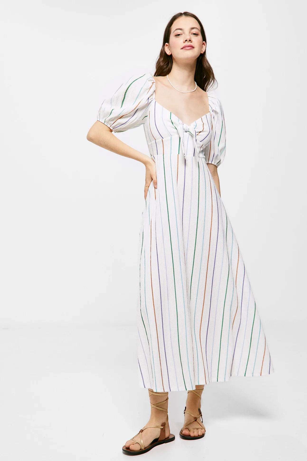Vestido Midi Rayas Lazo Escote