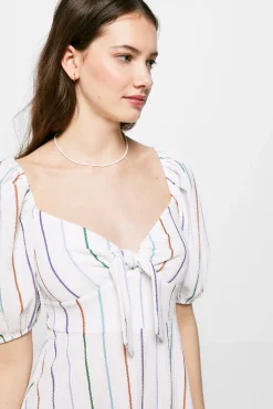 Vestido Midi Rayas Lazo Escote