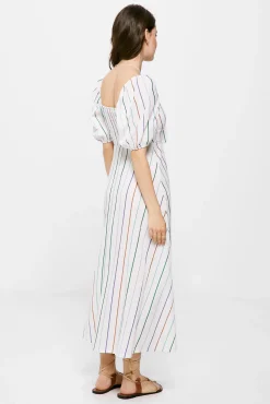 Vestido Midi Rayas Lazo Escote