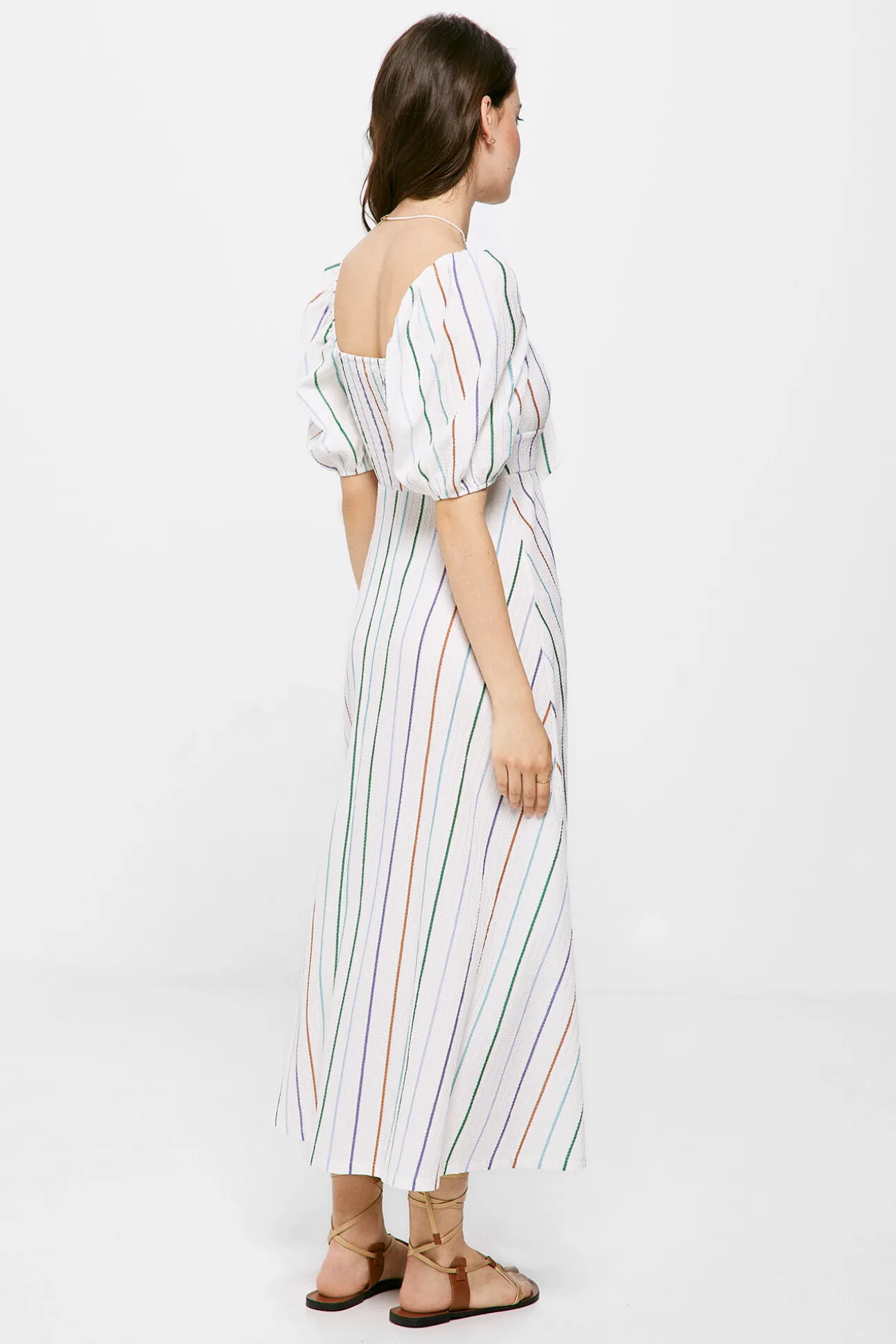 Vestido Midi Rayas Lazo Escote