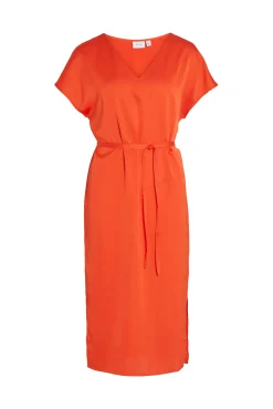 Vestido Midi Satinado De Manga Corta