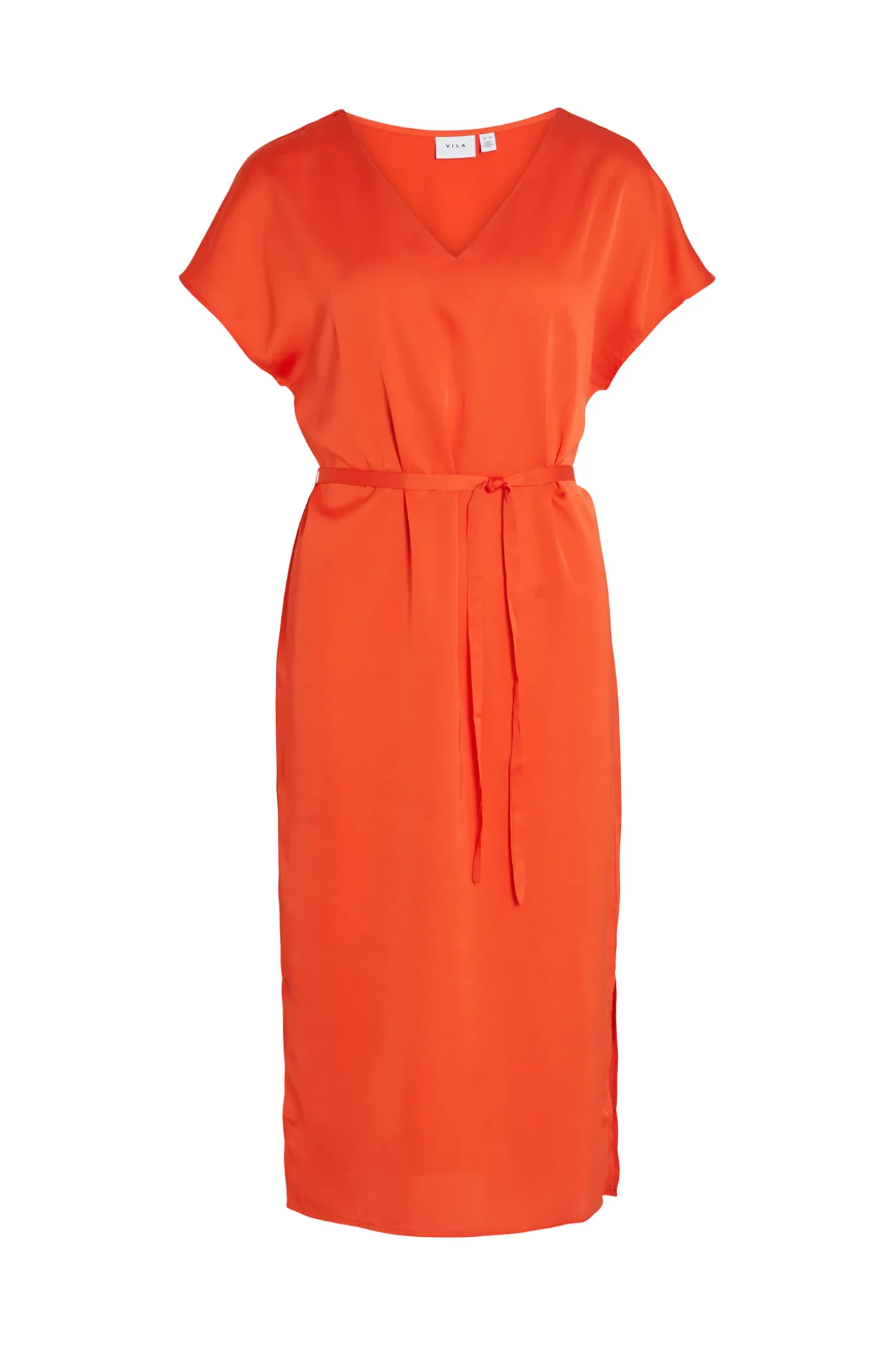 Vestido Midi Satinado De Manga Corta