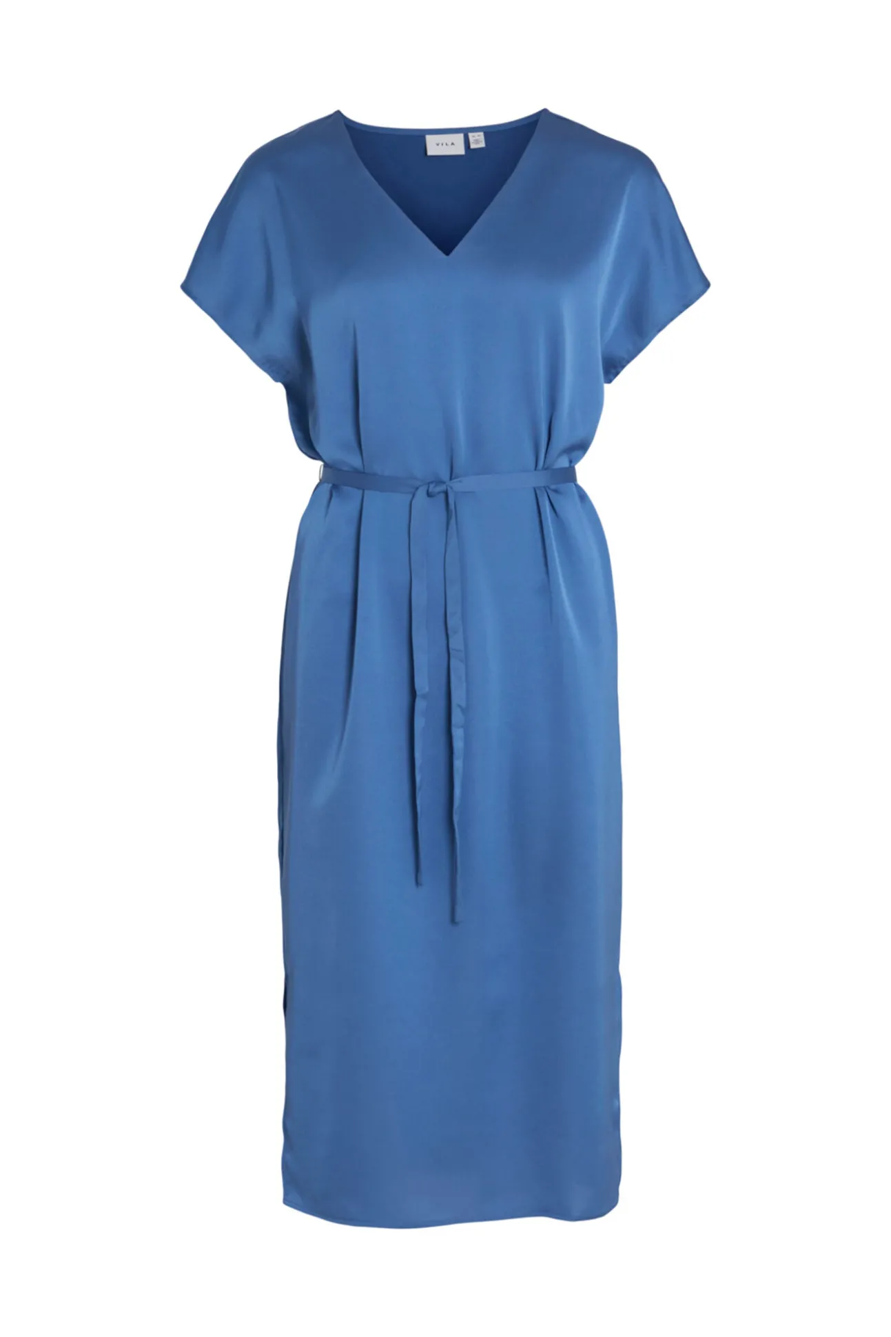 Vestido Midi Satinado De Manga Corta