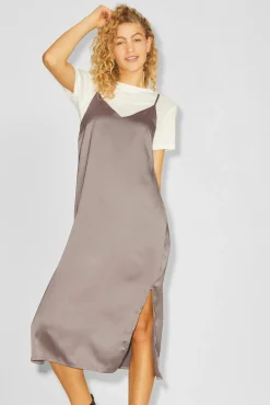 Vestido Midi Satinado De Tirantes