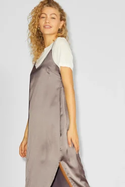 Vestido Midi Satinado De Tirantes