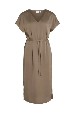 Vestido Midi Satinado De Manga Corta