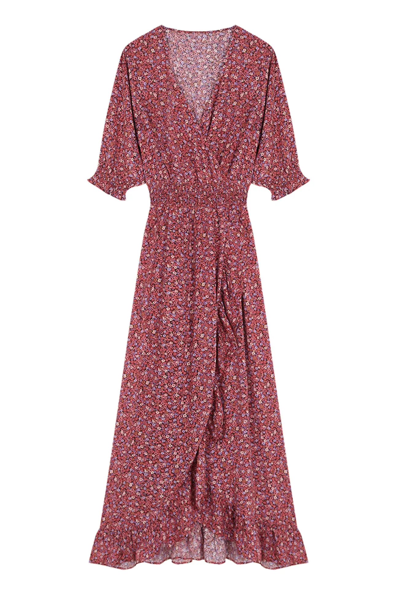 Vestido Midi Volantes Rosa