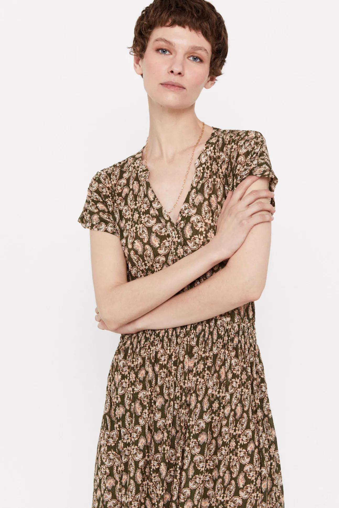 Vestido Punto Plisado Estampado