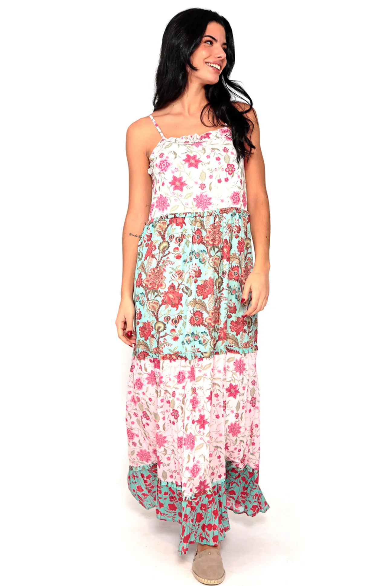 Vestido Tricolor De Tirantes Con Print