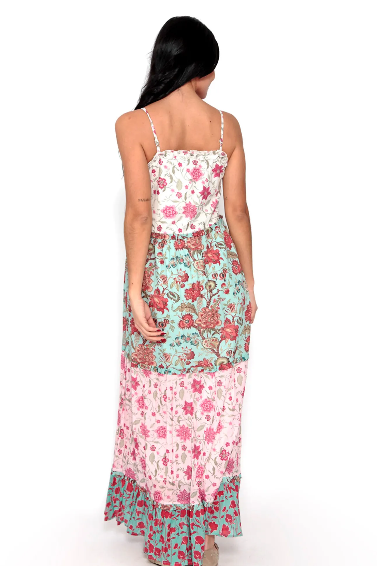 Vestido Tricolor De Tirantes Con Print