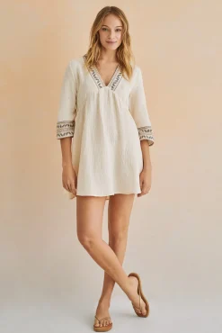 Vestido Tunica Corto 100% Algodon Marfil