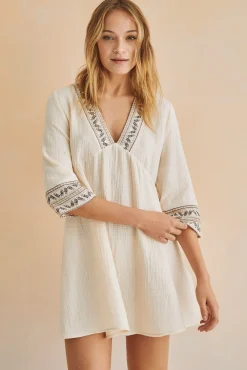Vestido Tunica Corto 100% Algodon Marfil